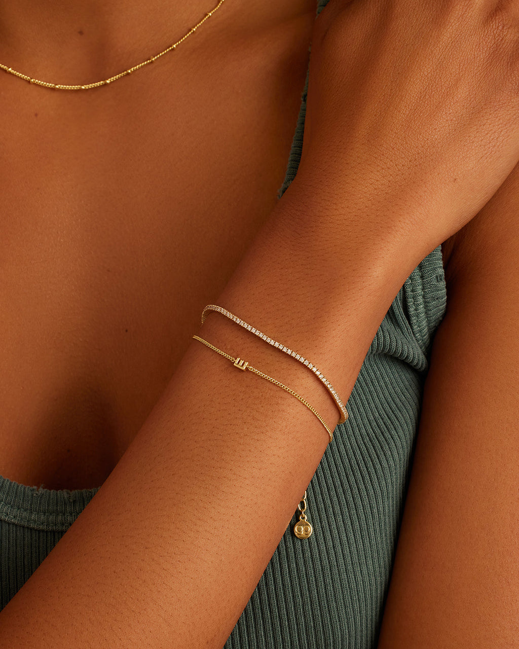 Wilder Mini Alphabet Bracelet || option::18K Gold Plated, E