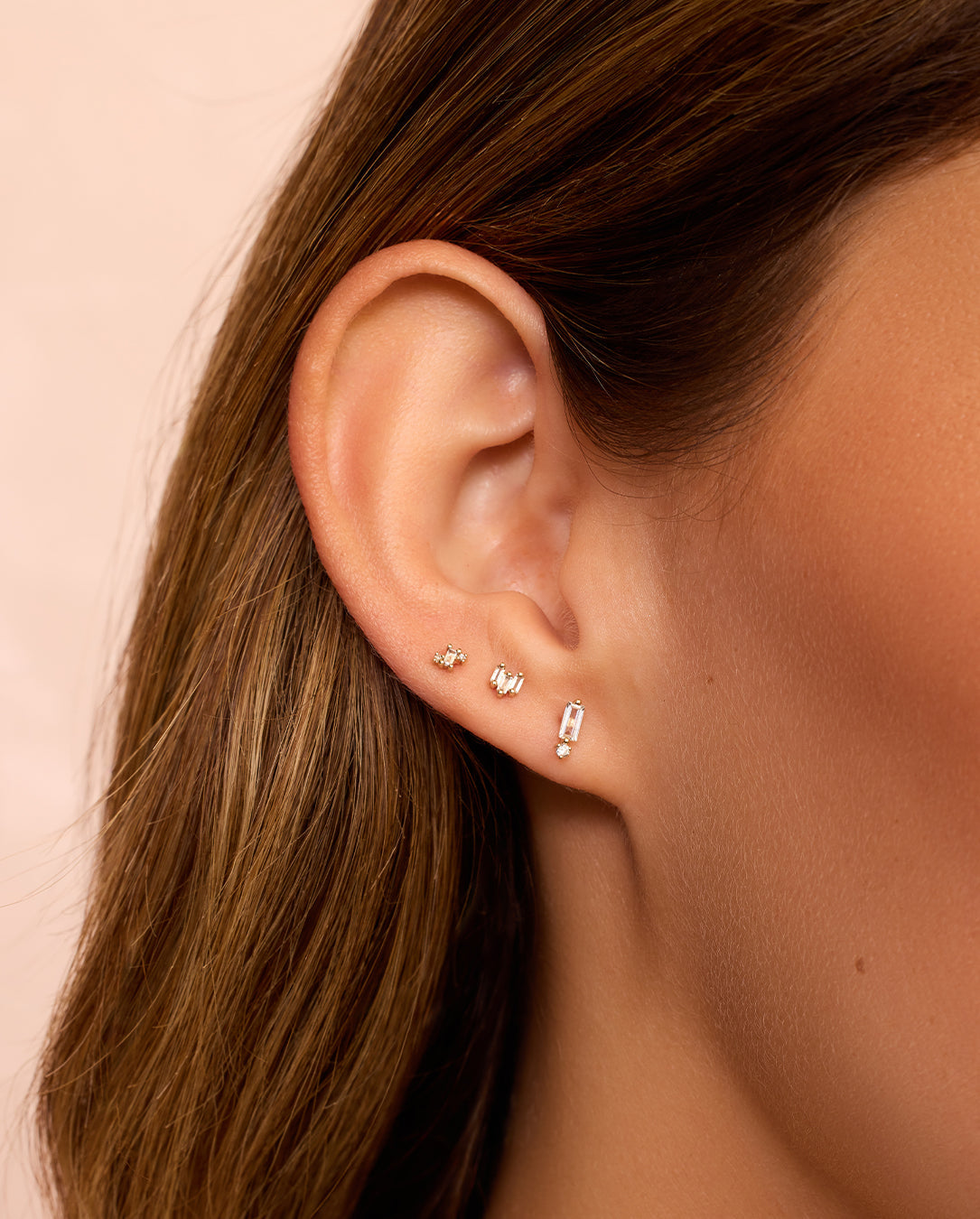 White Sapphire Amara Trio Studs || option::14K Solid Gold || set::diamond-white-sapphire-amara-cluster-studs-stl
