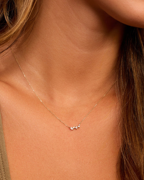 Diamond and White Sapphire Amara Cluster Necklace || option::14K Solid Gold