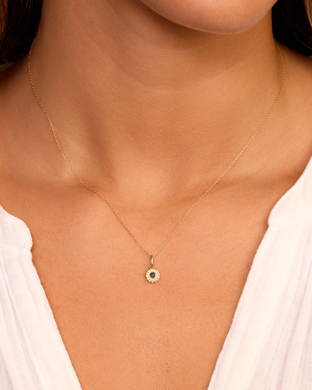 Sun Birthstone Charm || option::14K Solid Gold, Blue Sapphire - September