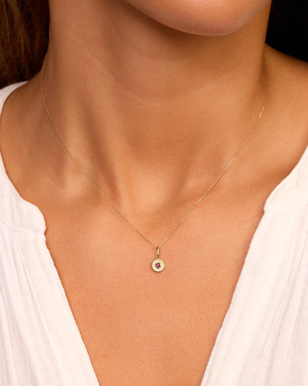 Sun Birthstone Charm || option::14K Solid Gold, Ruby - July