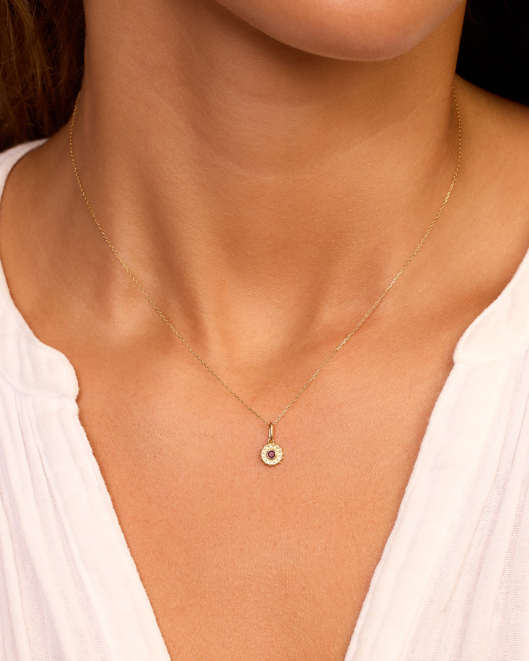 Sun Birthstone Charm || option::14K Solid Gold, Ruby - July