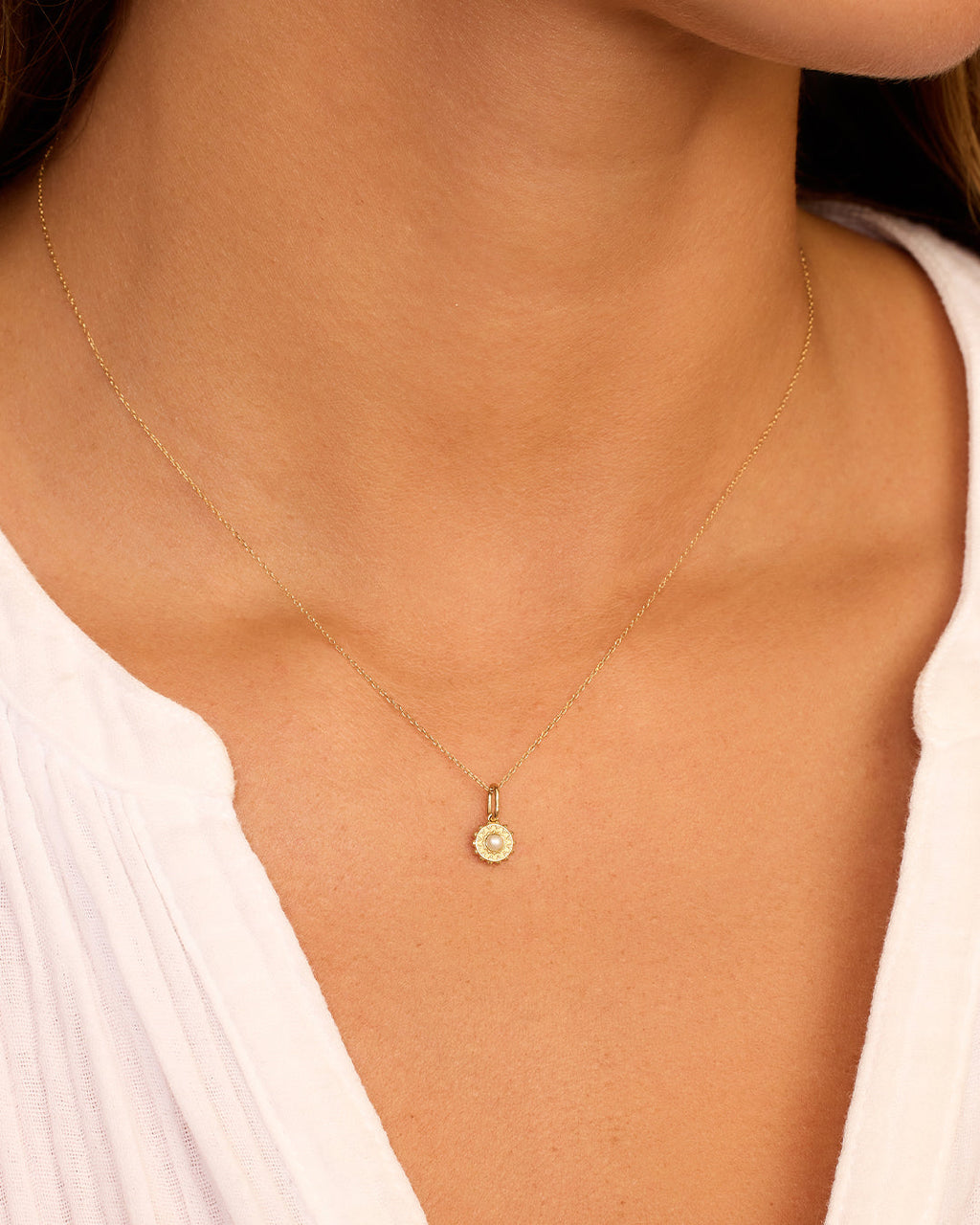 Sun Birthstone Charm || option::14K Solid Gold, Pearl - June