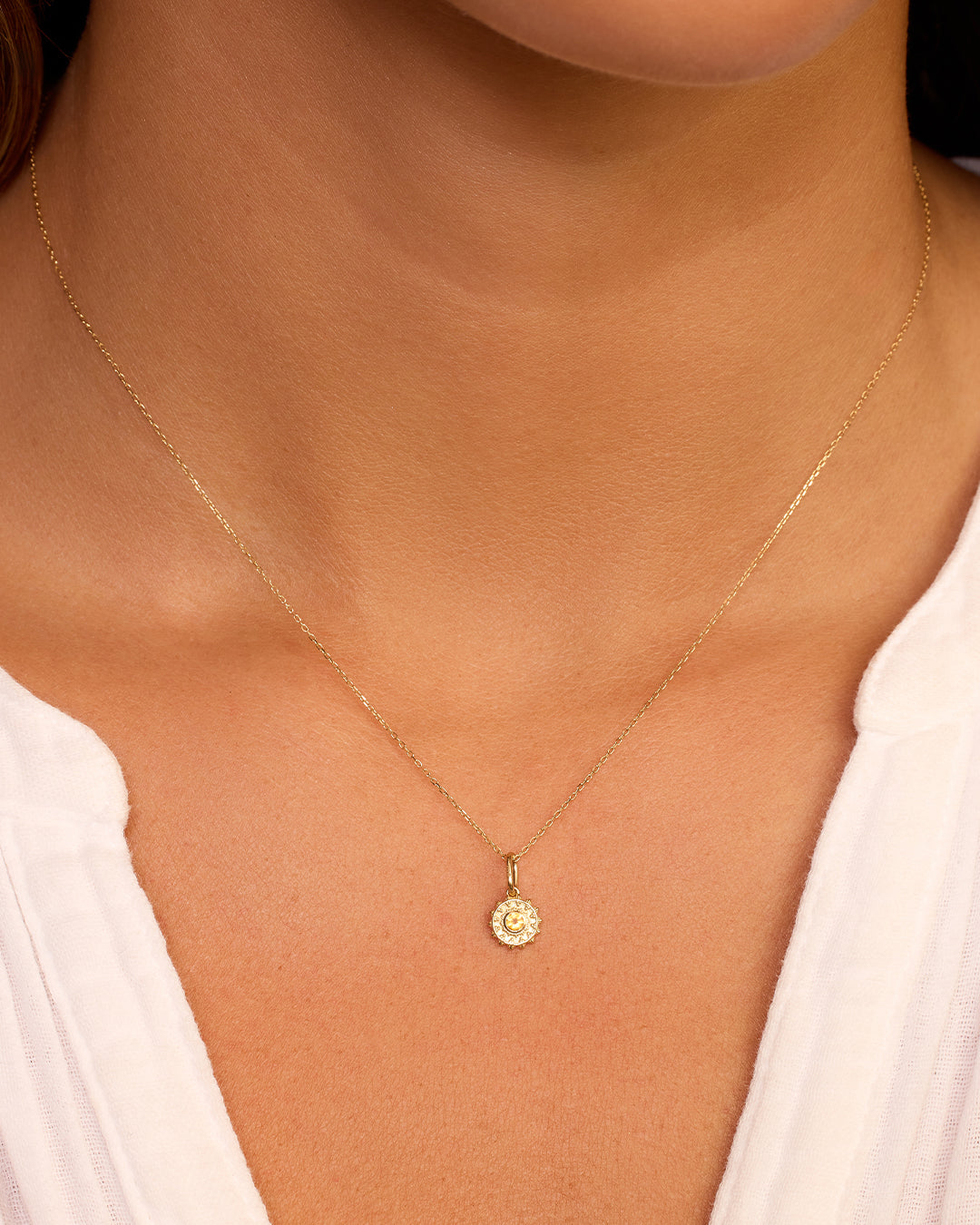 Sun Birthstone Charm || option::14K Solid Gold, Citrine - November