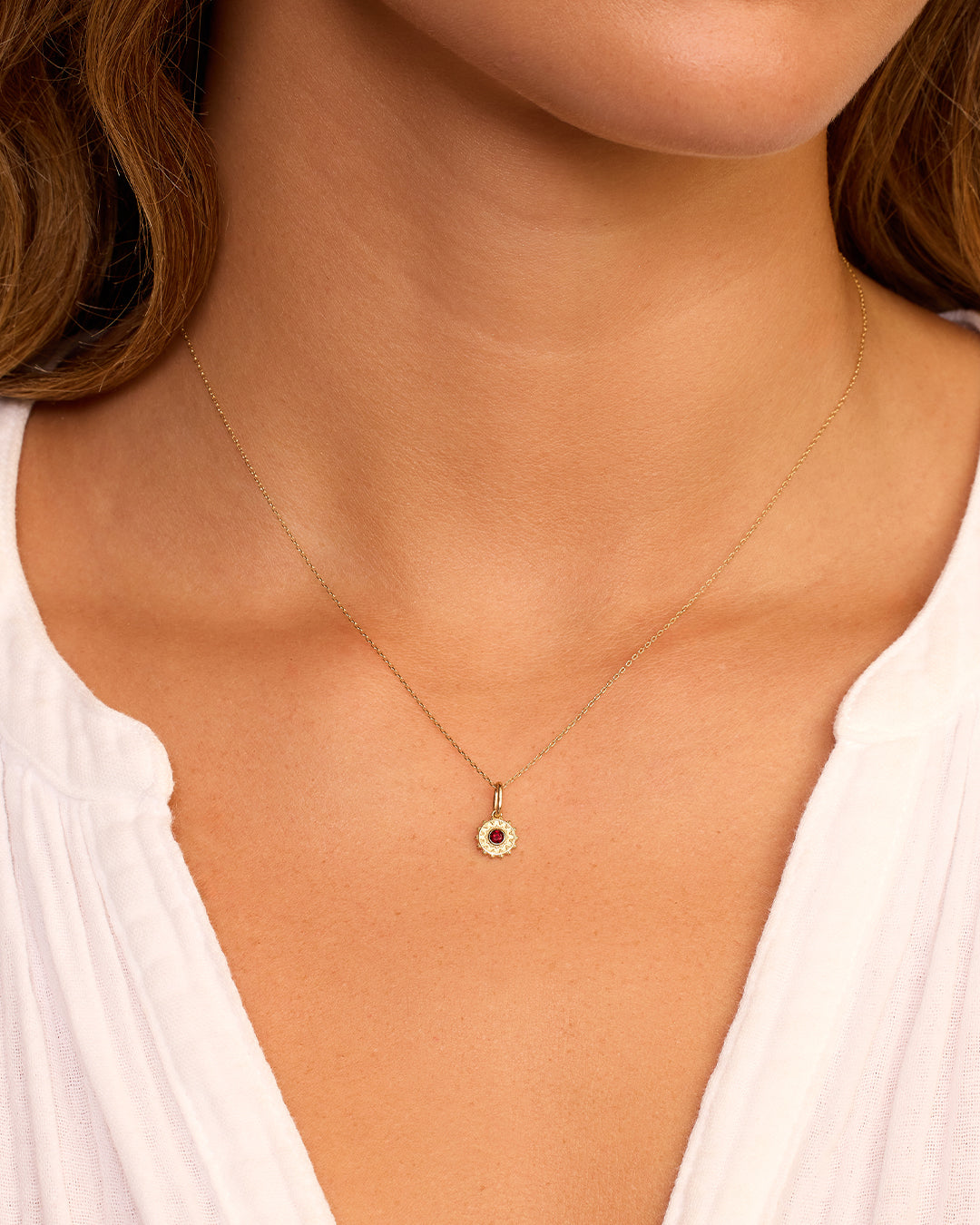 Sun Birthstone Charm || option::14K Solid Gold, Garnet - January