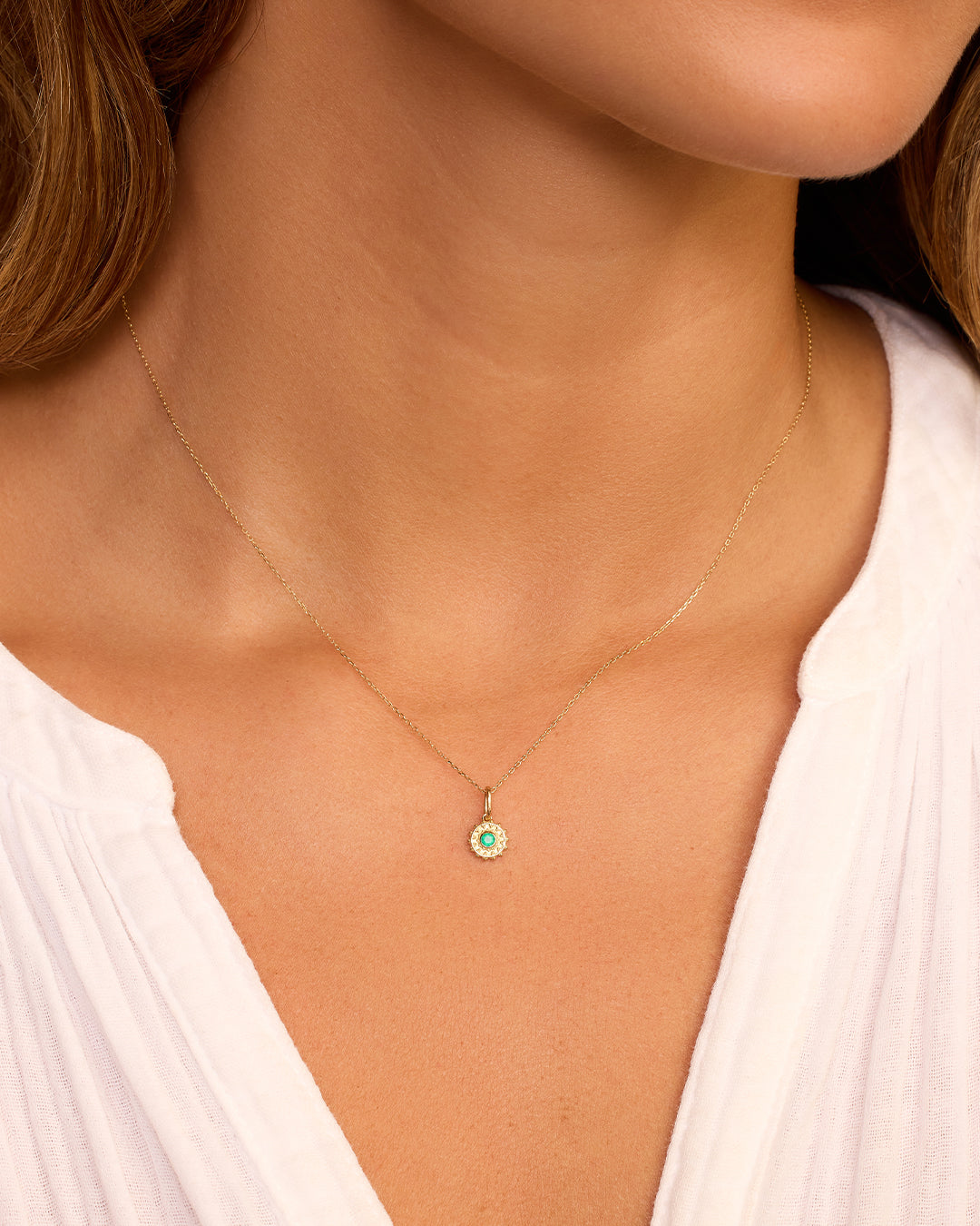 Sun Birthstone Charm || option::14K Solid Gold, Green Agate - May
