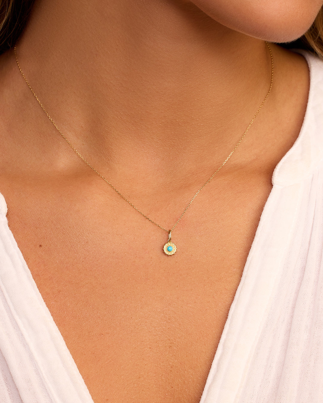Sun Birthstone Charm || option::14K Solid Gold, Turquoise - December
