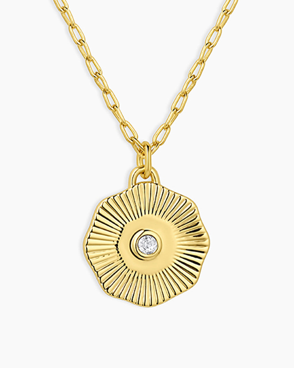 Birthstone Coin Necklace || option::18K Gold Plated, White Sapphire - April