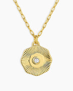 Birthstone Coin Necklace || option::18K Gold Plated, White Sapphire - April