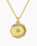 Birthstone Coin Necklace || option::18K Gold Plated, Peridot - August