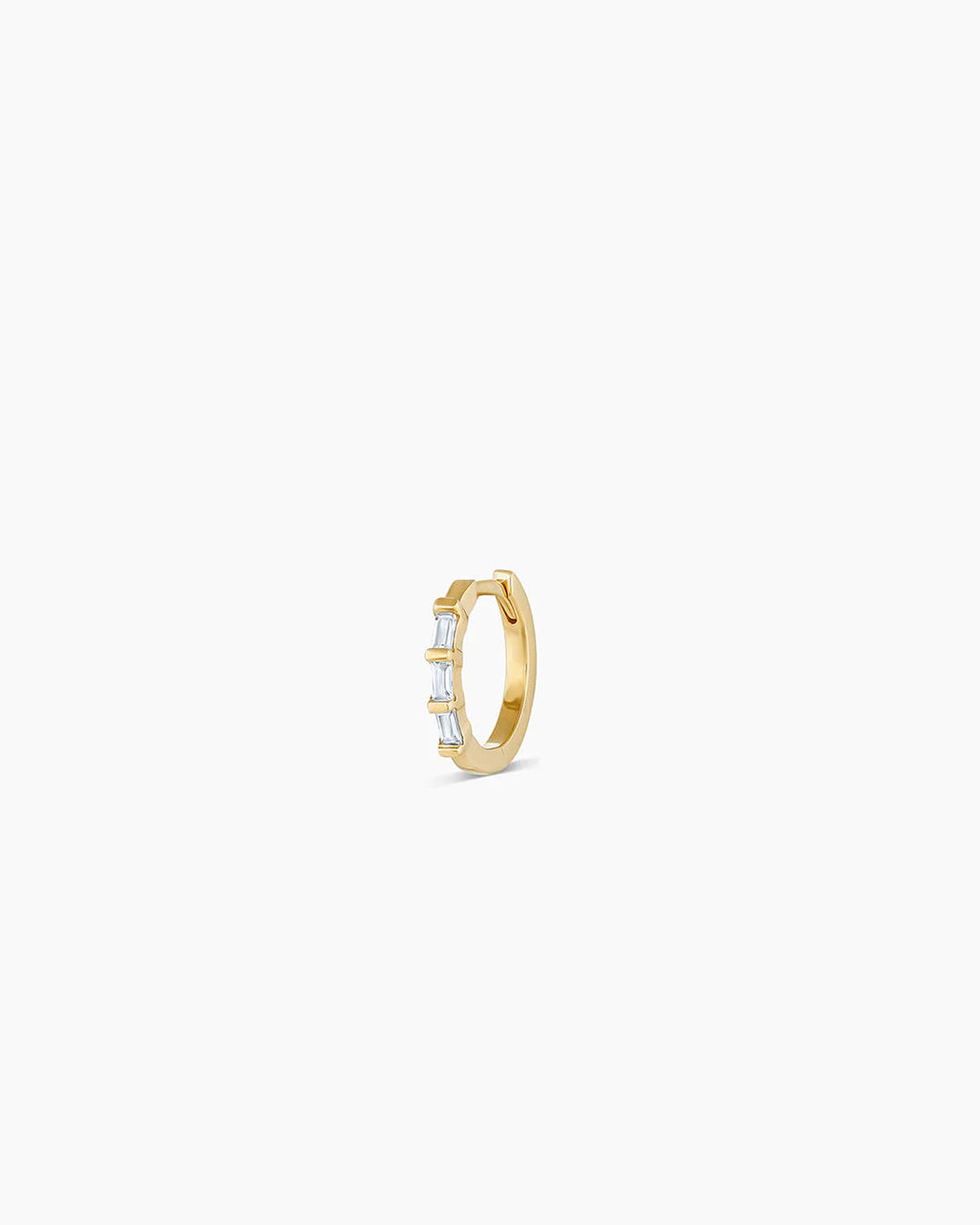 Baguette White Sapphire Huggie || option::14K Solid Gold