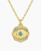 Birthstone Coin Necklace || option::18K Gold Plated, Turquoise - December