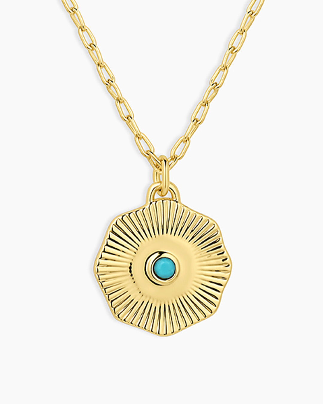 Birthstone Coin Necklace || option::18K Gold Plated, Turquoise - December