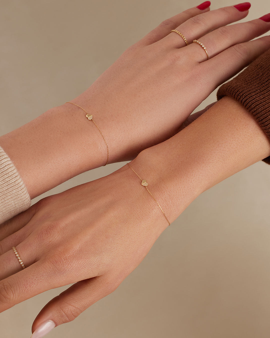 Diamond Bond Bracelet Set || option::14K Solid Gold, Set