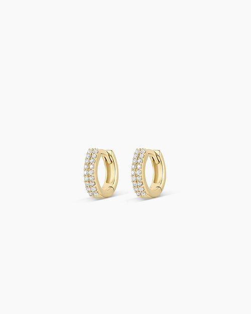 Diamond Double Down Huggies || option::14K Solid Gold, 9mm