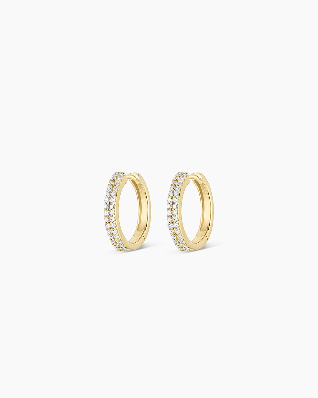 Diamond Double Down Huggies || option::14K Solid Gold, 13mm