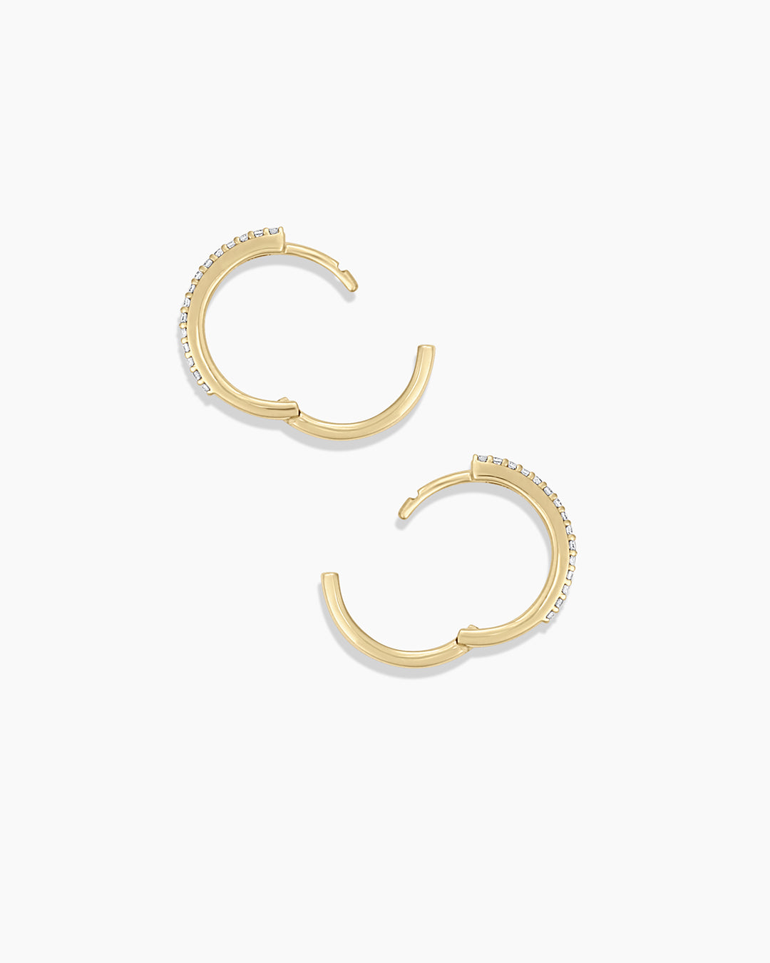 Diamond Double Down Huggies || option::14K Solid Gold, 13mm