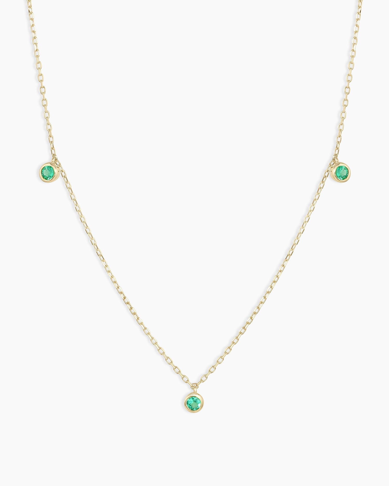 Classic Emerald Trio Necklace || option::14K Solid Gold