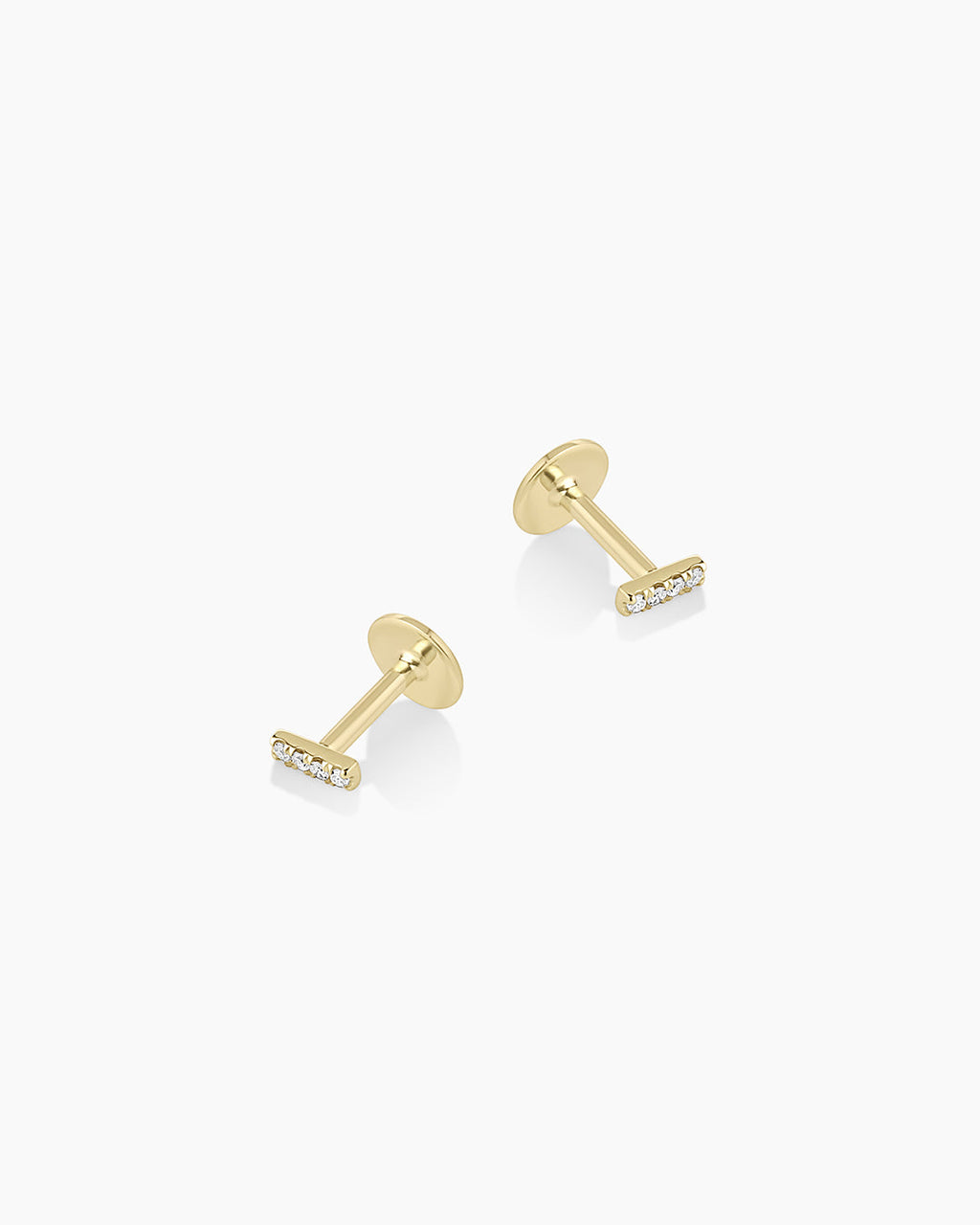 Diamond Pave Bar Flat Back Studs || option::14K Solid Gold