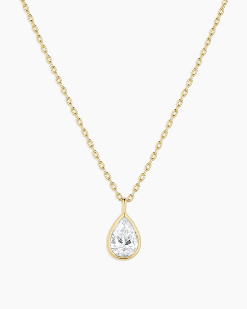 Classic Diamond Pear Necklace || option::14K Solid Gold