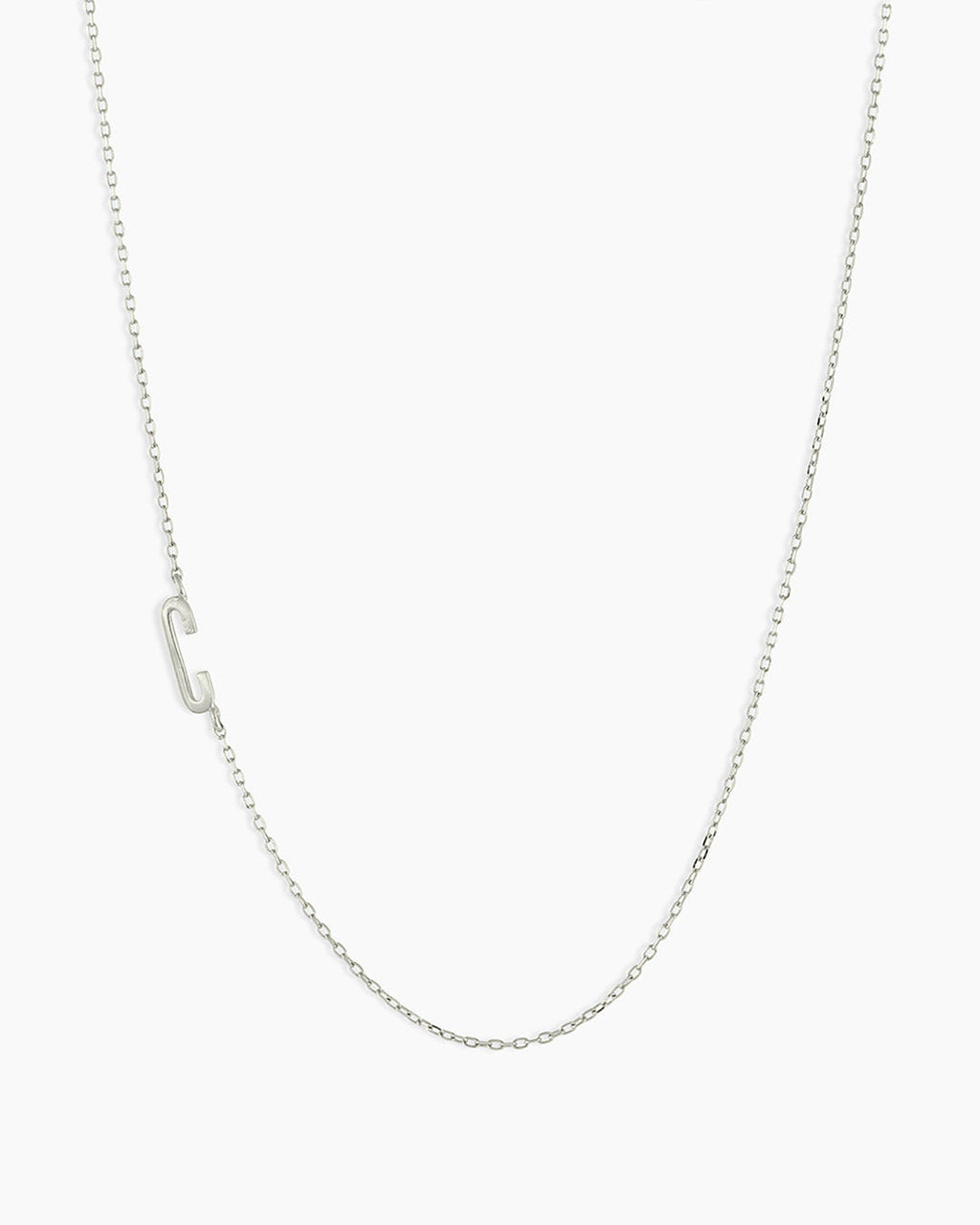 Woman wearing Alphabet Necklace || option::14K Solid White Gold, C