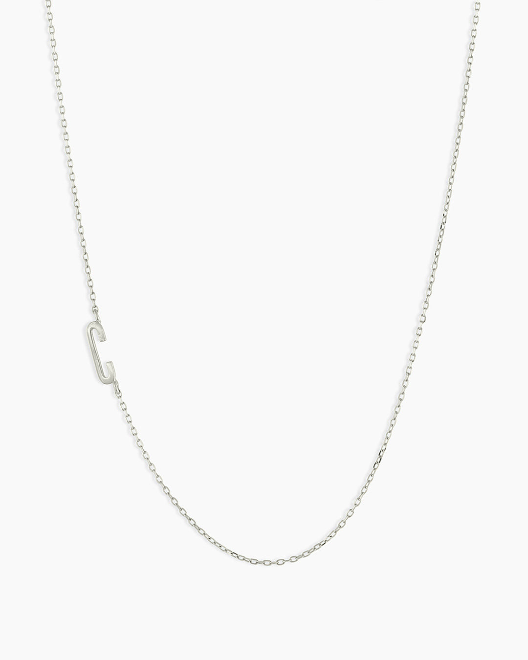 Woman wearing Alphabet Necklace || option::14K Solid White Gold, C
