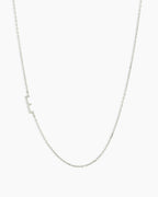 Woman wearing Alphabet Necklace || option::14K Solid White Gold, E