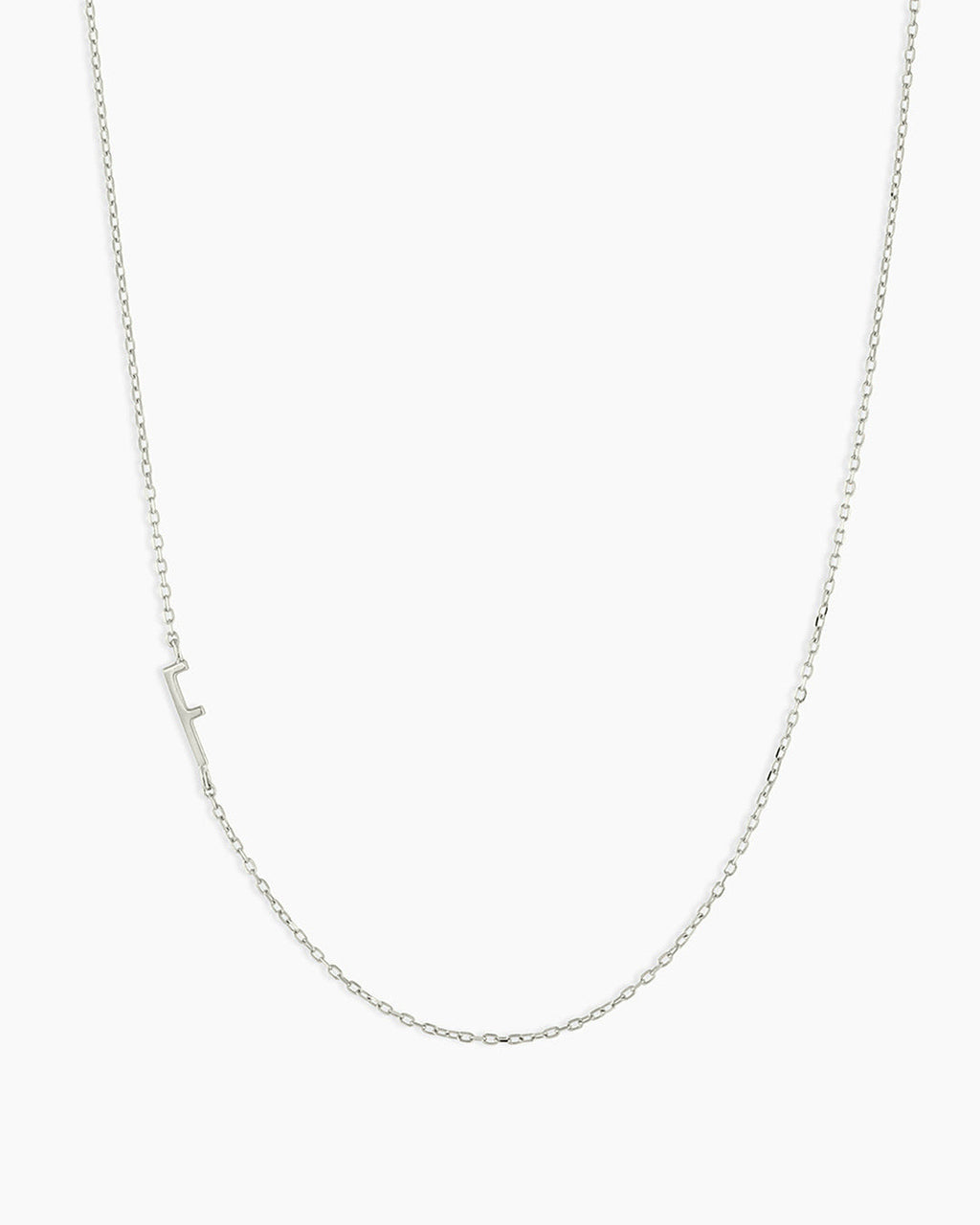 Woman wearing Alphabet Necklace || option::14K Solid White Gold, F