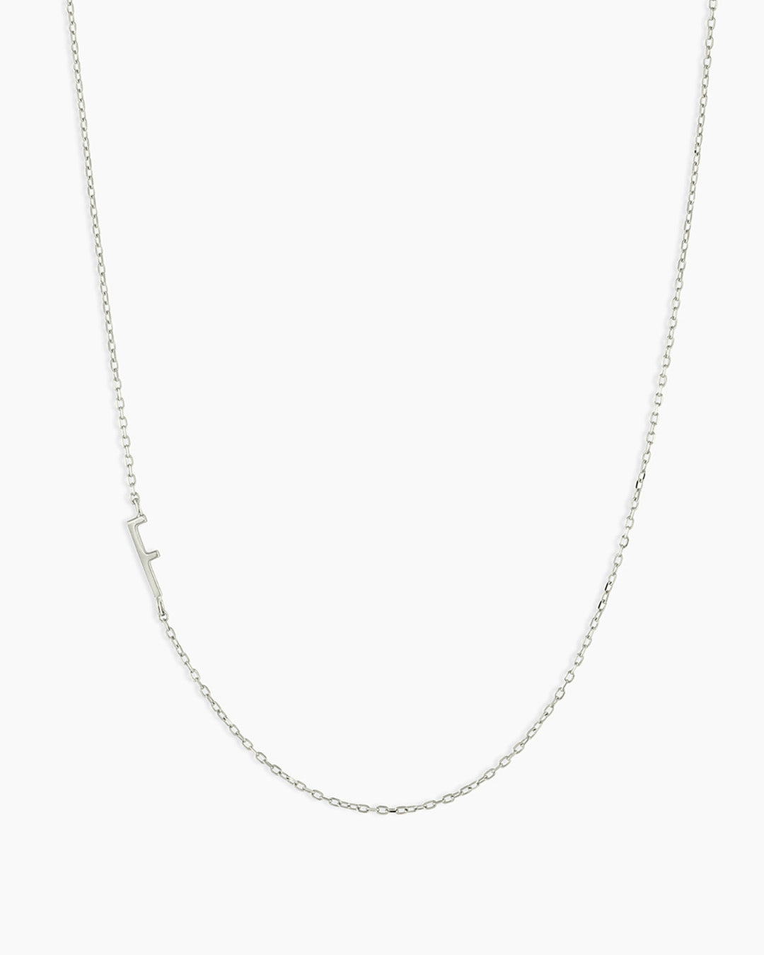 Woman wearing Alphabet Necklace || option::14K Solid White Gold, F