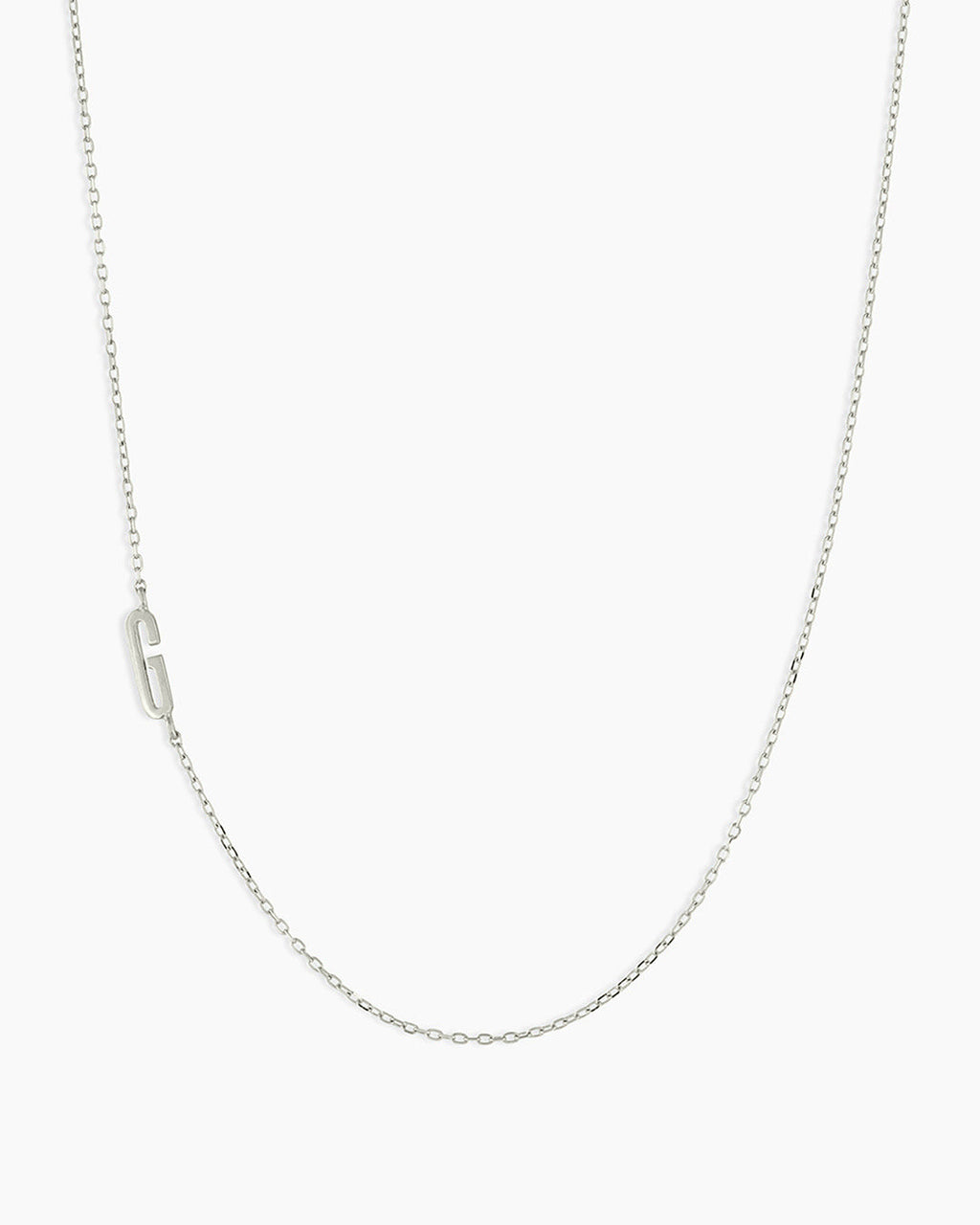 Woman wearing Alphabet Necklace || option::14K Solid White Gold, G