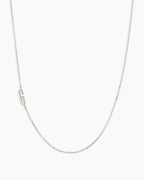 Woman wearing Alphabet Necklace || option::14K Solid White Gold, G