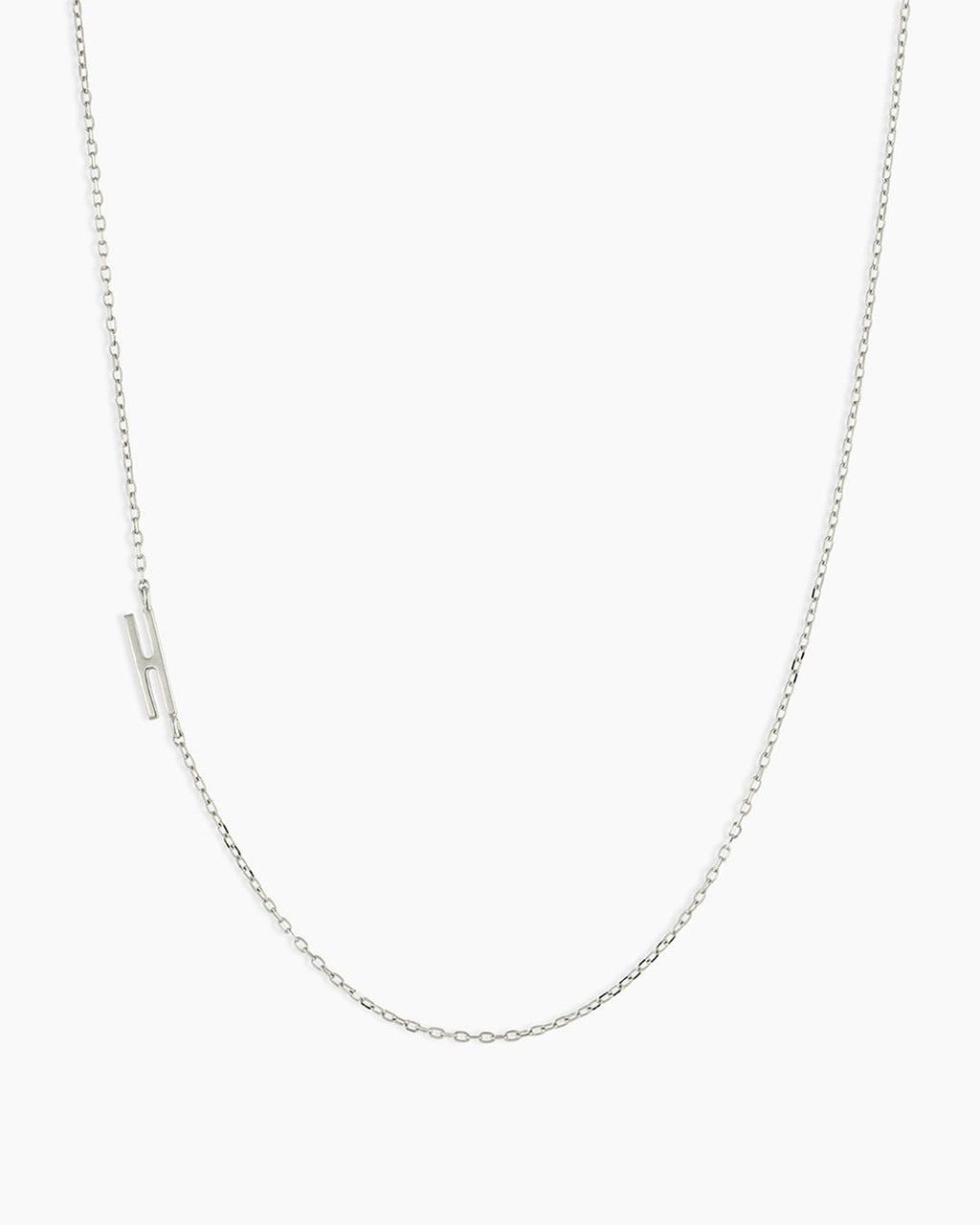 Woman wearing Alphabet Necklace || option::14K Solid White Gold, H