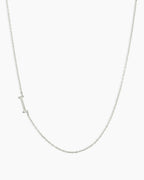 Woman wearing Alphabet Necklace || option::14K Solid White Gold, I