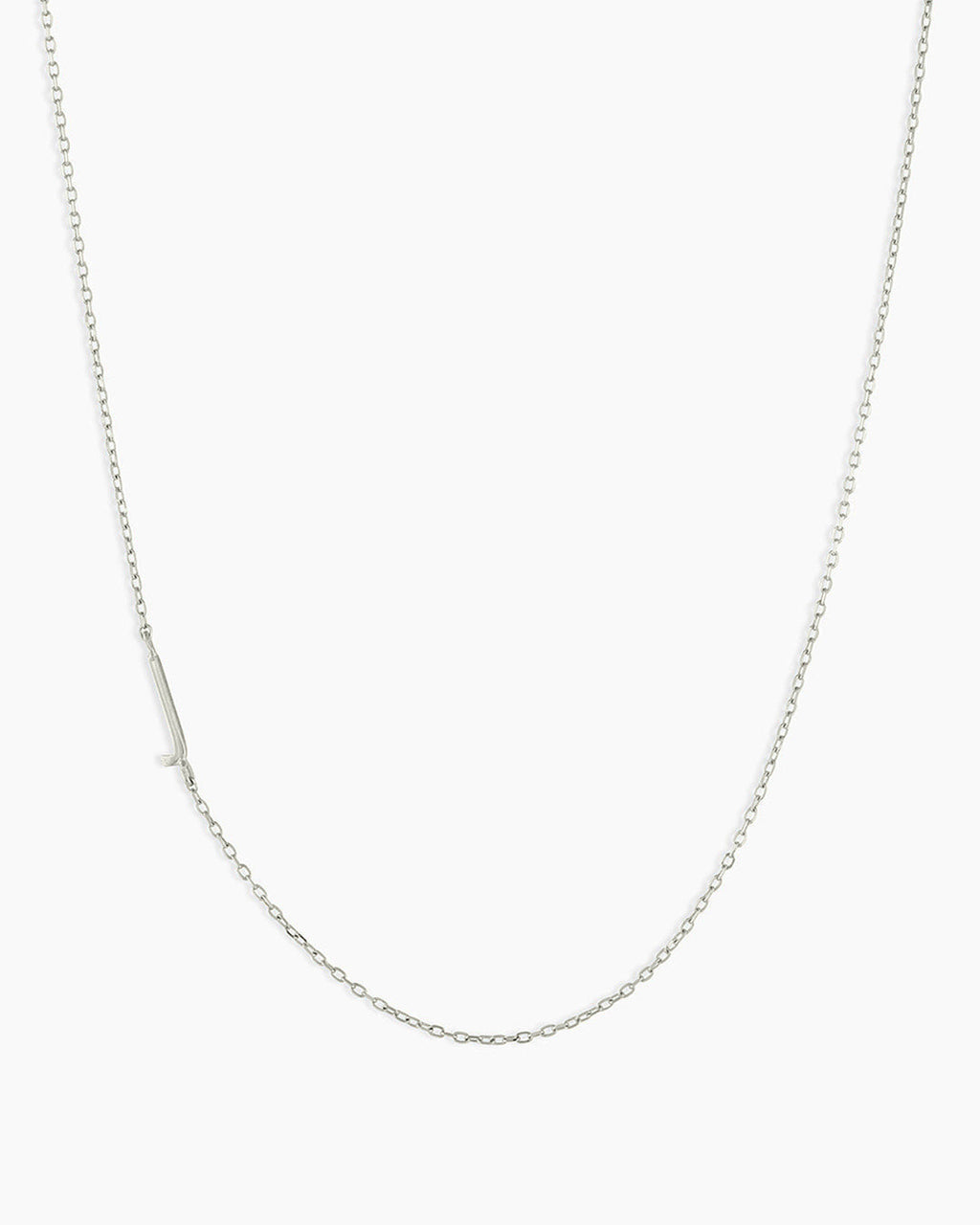 Woman wearing Alphabet Necklace || option::14K Solid White Gold, J