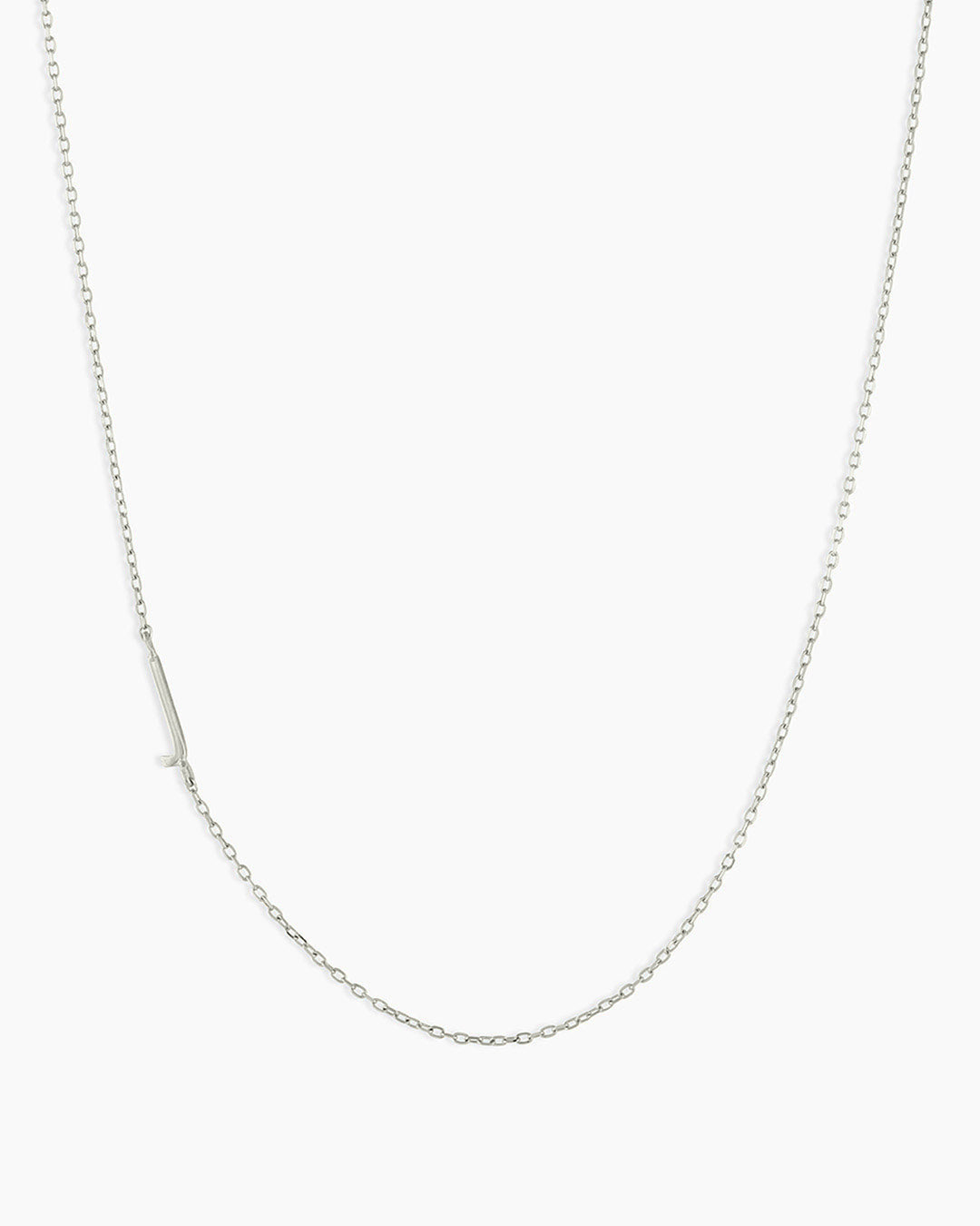 Woman wearing Alphabet Necklace || option::14K Solid White Gold, J