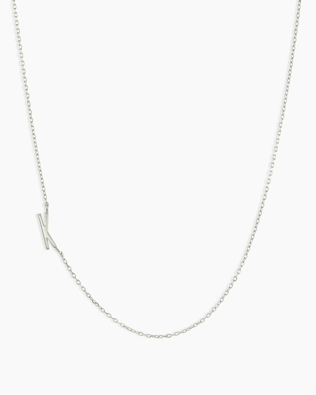 Woman wearing Alphabet Necklace || option::14K Solid White Gold, K