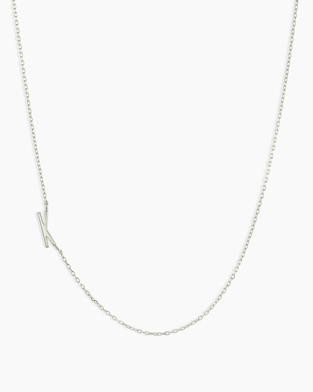 Woman wearing Alphabet Necklace || option::14K Solid White Gold, K