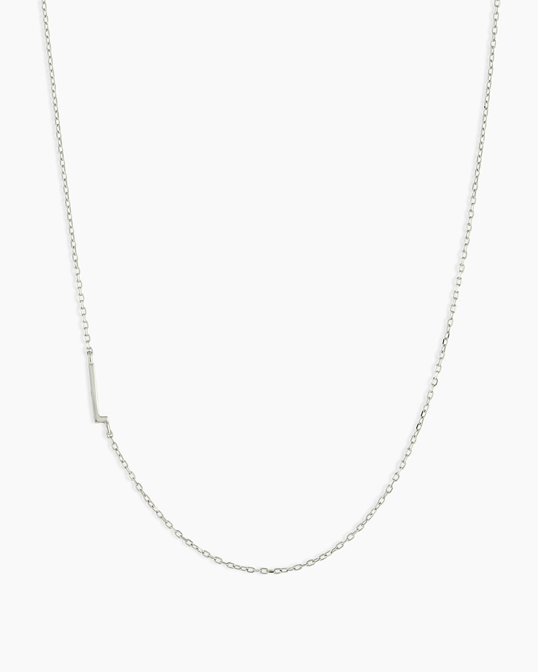 Woman wearing Alphabet Necklace || option::14K Solid White Gold, L
