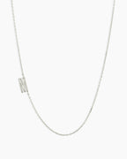 Woman wearing Alphabet Necklace || option::14K Solid White Gold, M