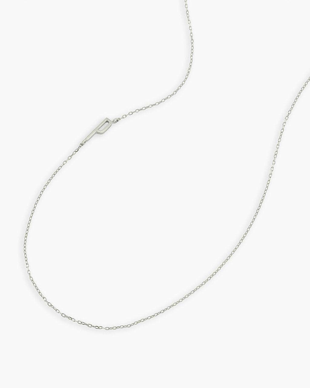 Woman wearing Alphabet Necklace || option::14K Solid White Gold, P