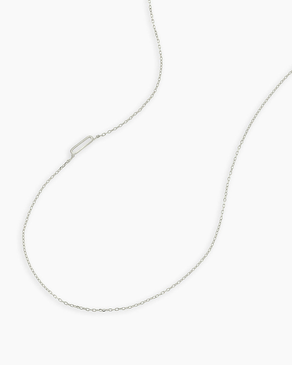 Woman wearing Alphabet Necklace || option::14K Solid White Gold, Q