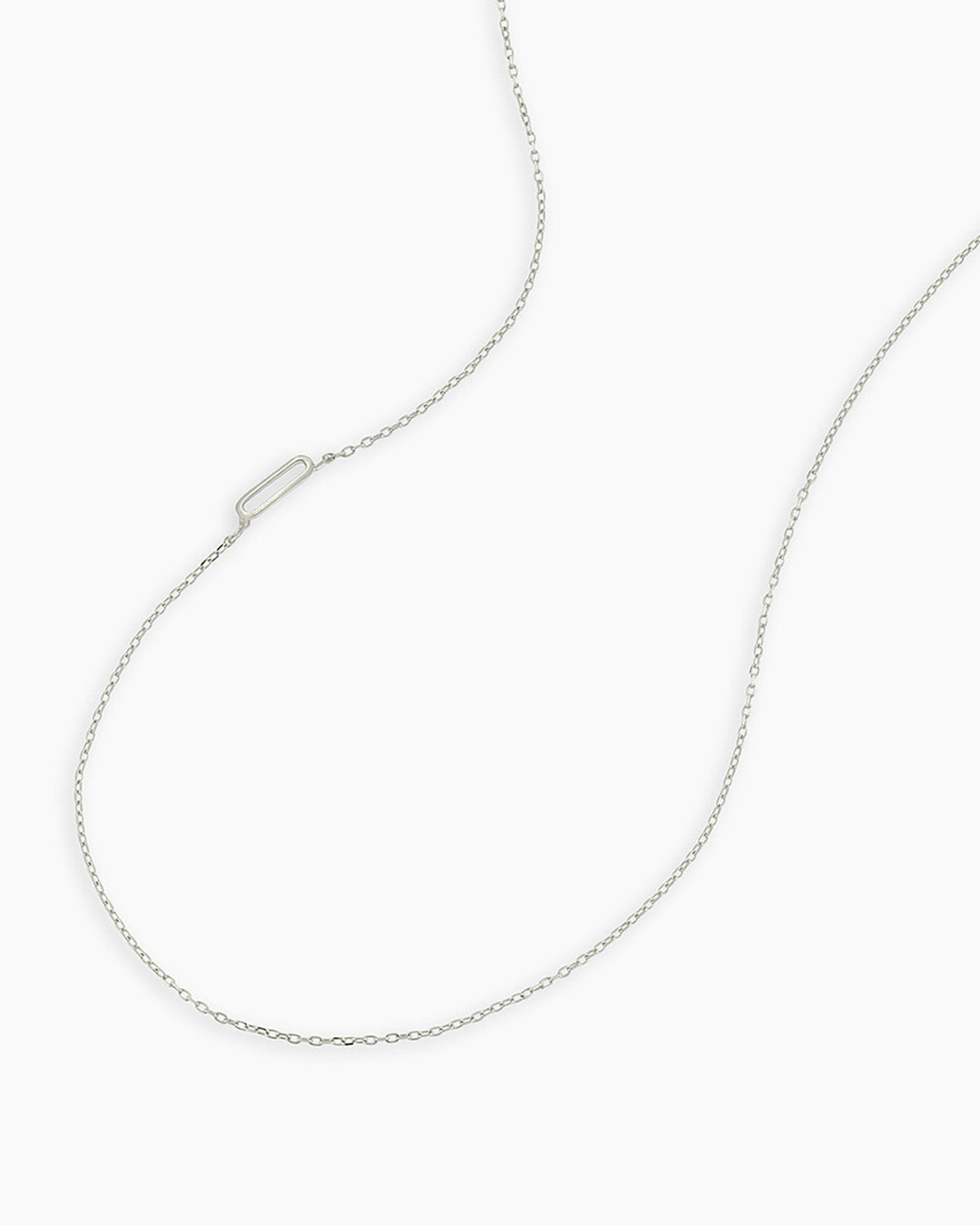 Woman wearing Alphabet Necklace || option::14K Solid White Gold, Q