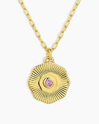 Birthstone Coin Necklace || option::18K Gold Plated, Amethyst - February
