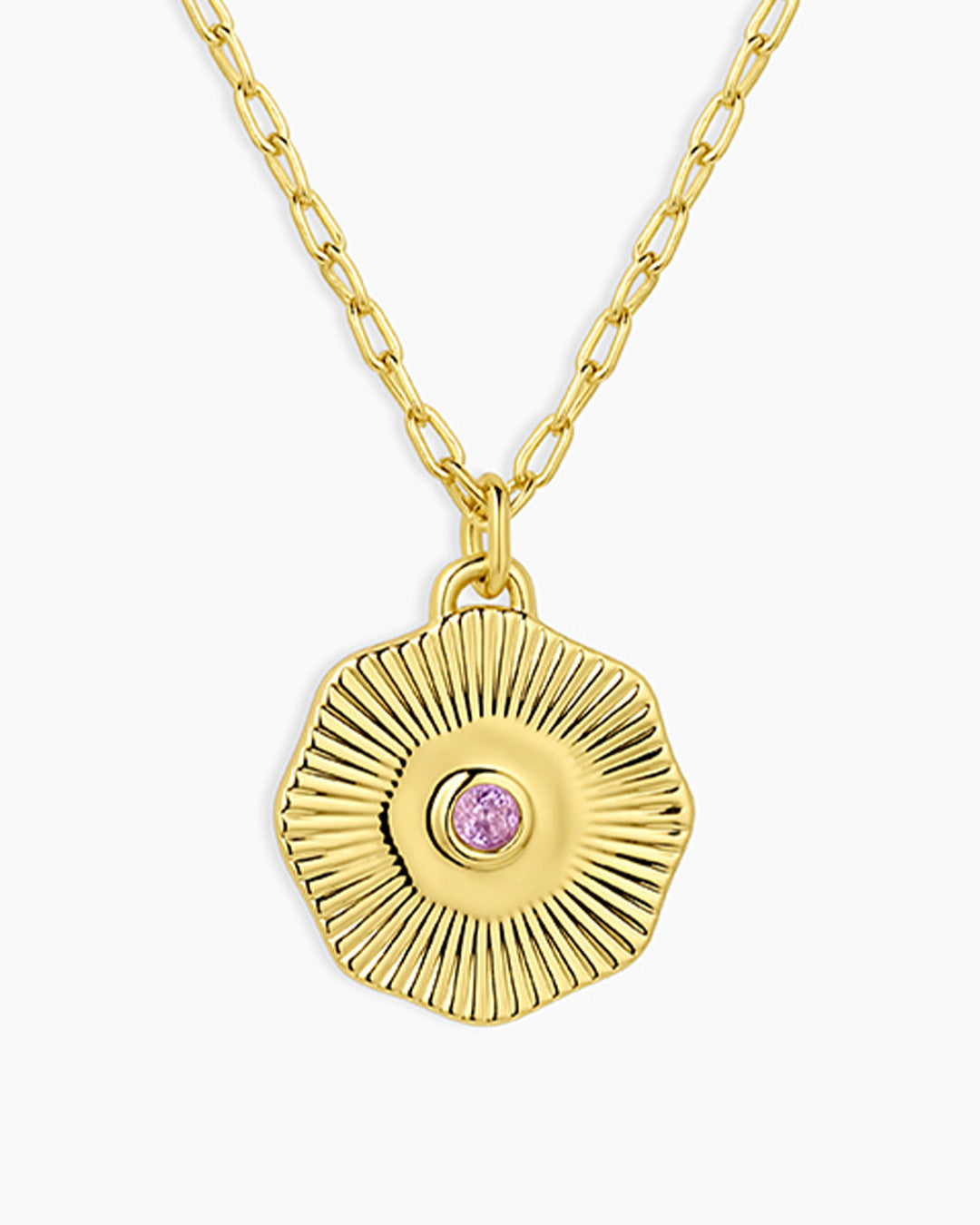 Birthstone Coin Necklace || option::18K Gold Plated, Amethyst - February