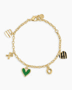 Campbell Heart Charm Bracelet || option::18K Gold Plated, Green