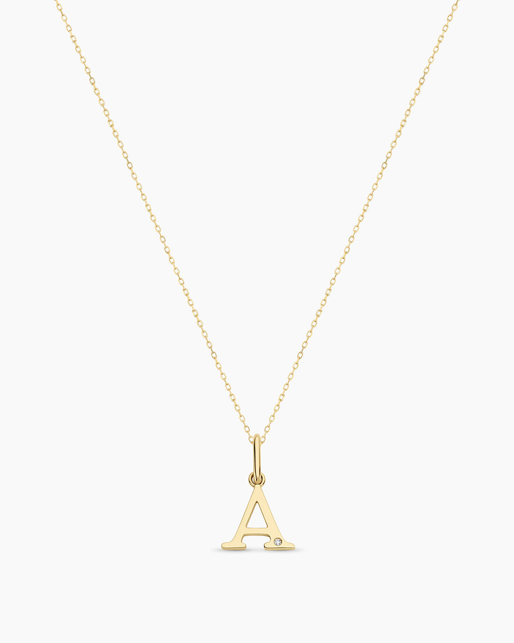 Diamond Vintage Alphabet Necklace || option::14K Solid Gold, A