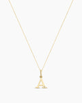 Diamond Vintage Alphabet Necklace || option::14K Solid Gold, A