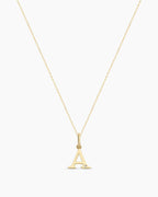 Diamond Vintage Alphabet Necklace || option::14K Solid Gold, A