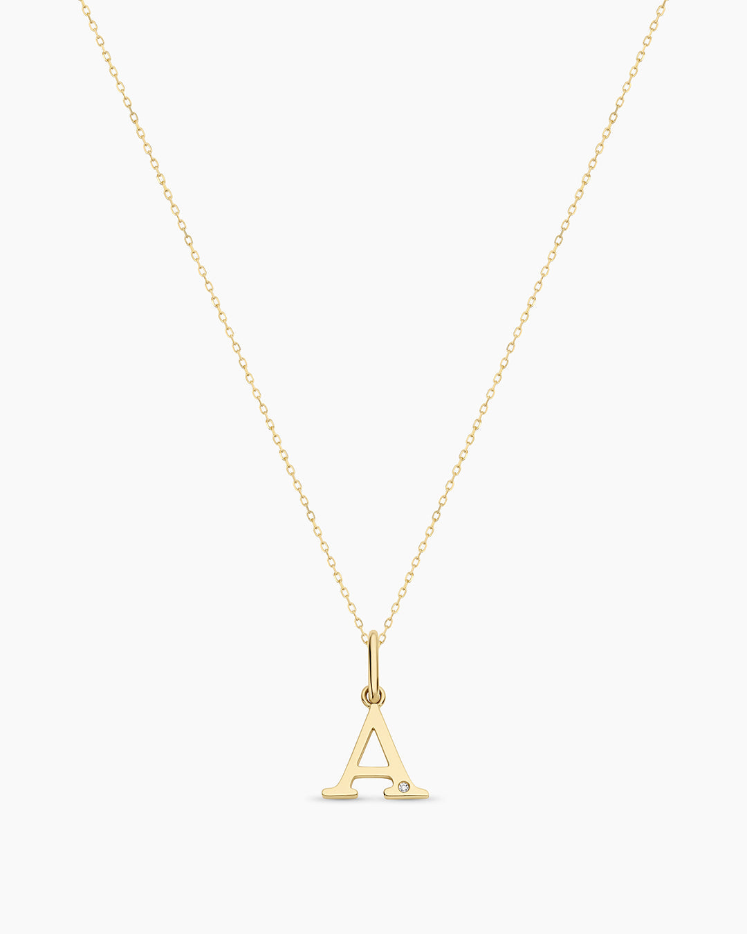 Diamond Vintage Alphabet Necklace || option::14K Solid Gold, A