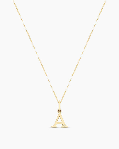 Diamond Vintage Alphabet Necklace || option::14K Solid Gold, A